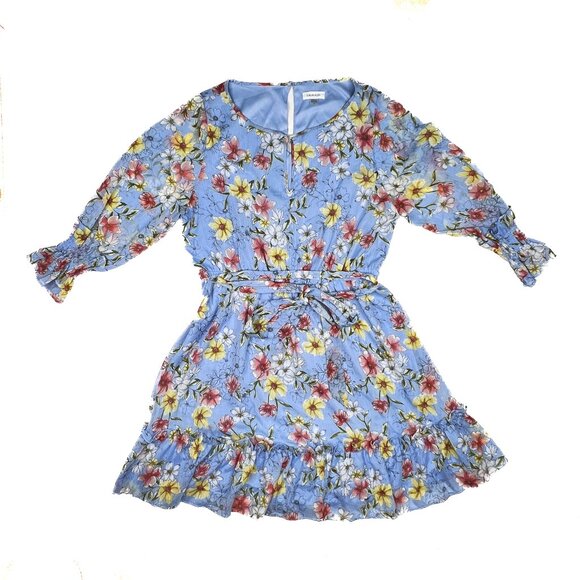 Calvin Klein Floral Printed Crepe Tie Waist Ruffle Midi A-Line Dress Sz 14 NWOT - Picture 6 of 10